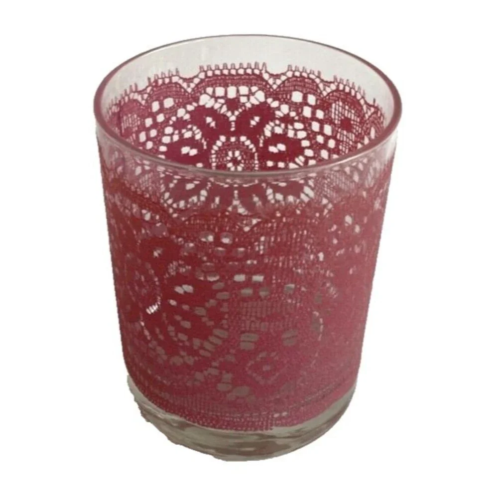 Set of 6 MCM Barware Highball Glasses Pink Lace TasteSetter Vintage Retro RARE